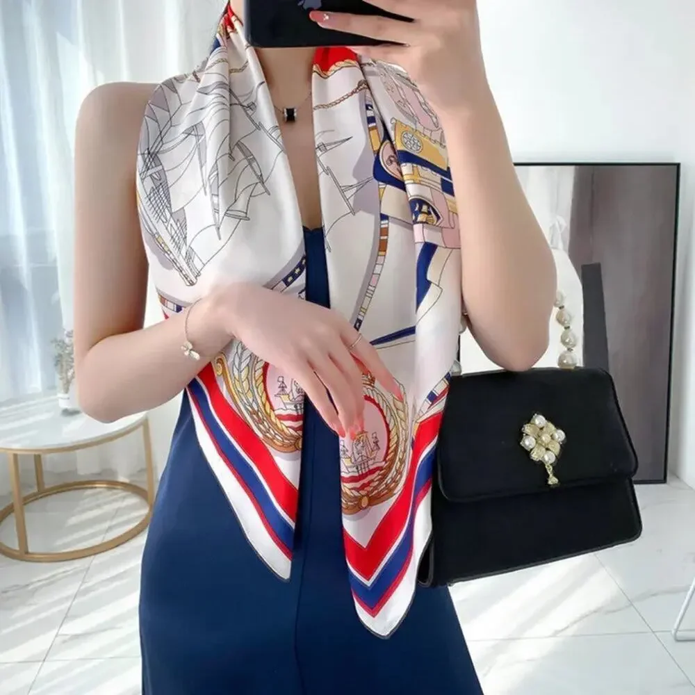 2/$30 NEW Cream Red Blue Nautical Antique Gold Baroque Printed Fashion Scarf